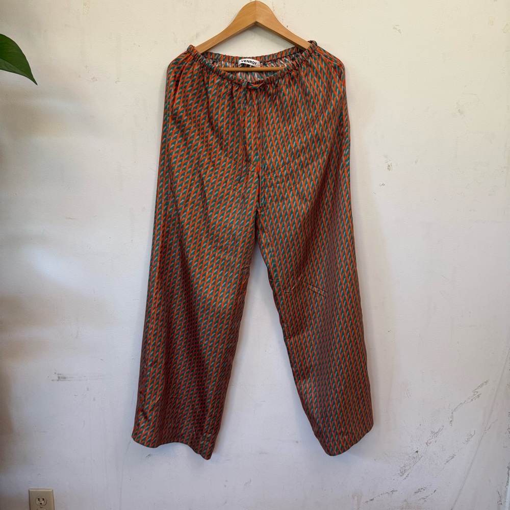 Venroy 100% Silk Patterned Wide-Leg Pants